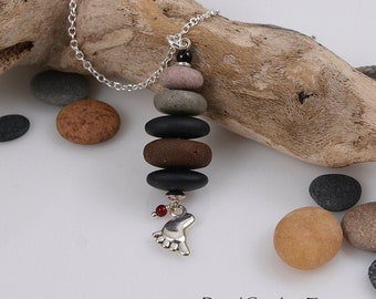 Cairn traveler's necklace with bare foot charm