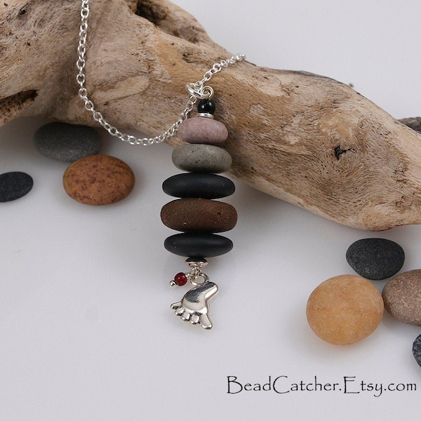 Cairn traveler's necklace with bare foot charm