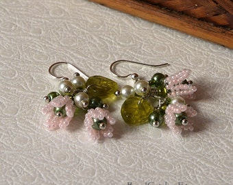 Pink Lily of the valley bouquet earrings