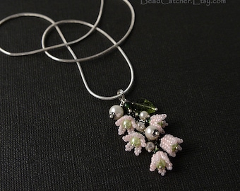Pink Lily of the valley beadwoven pendant