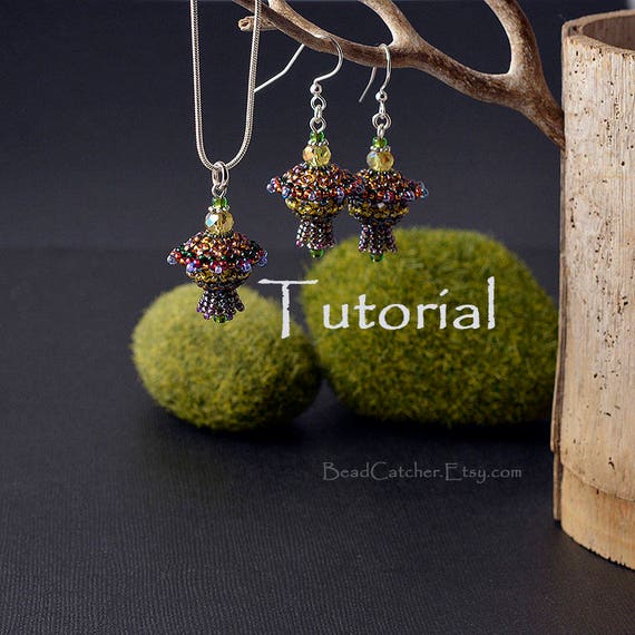Tutorial for "Fairy Lanterns" beadwoven jewelry set pendant and earrings