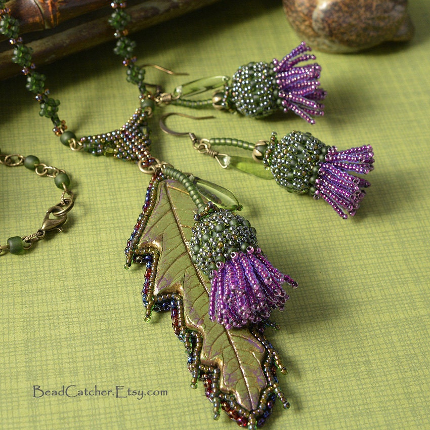 Scottish Thistle beadwoven jewelry set EBWC Etsy