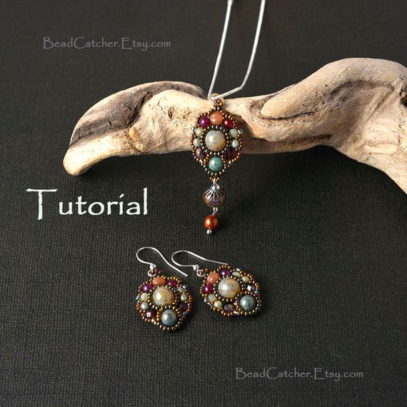 Tutorial for beadwoven jewelry set pendant and earrings "Autumn is coming"