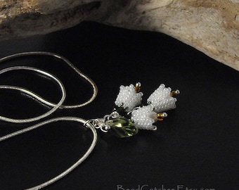 Lily of the valley beadwoven pendant