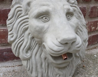 Lion Head Grey Concrete Sculpture Plaque Wall Fountain Relief