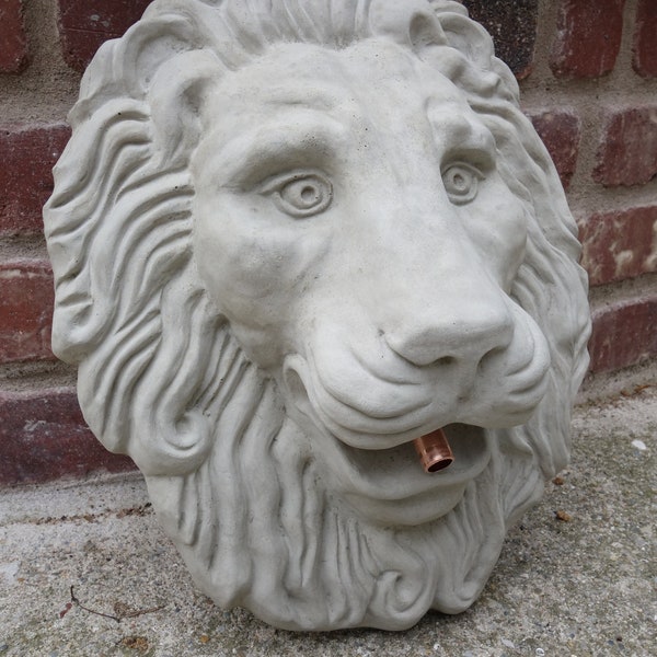 Lion Head Grey Concrete Sculpture Plaque Wall Fountain Relief