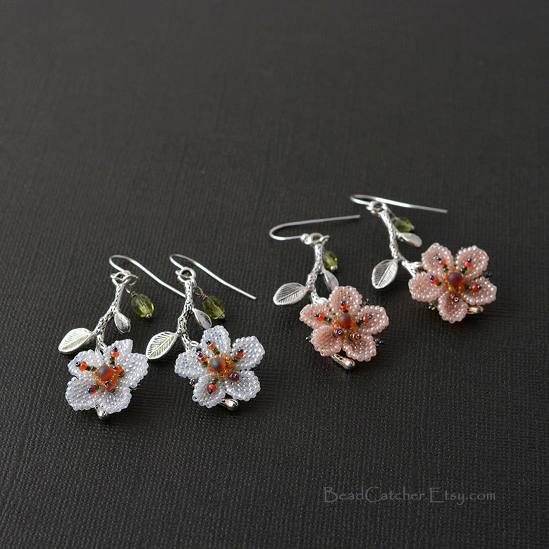 Cherry Blossoms Spring Beadwoven Earrings - Etsy