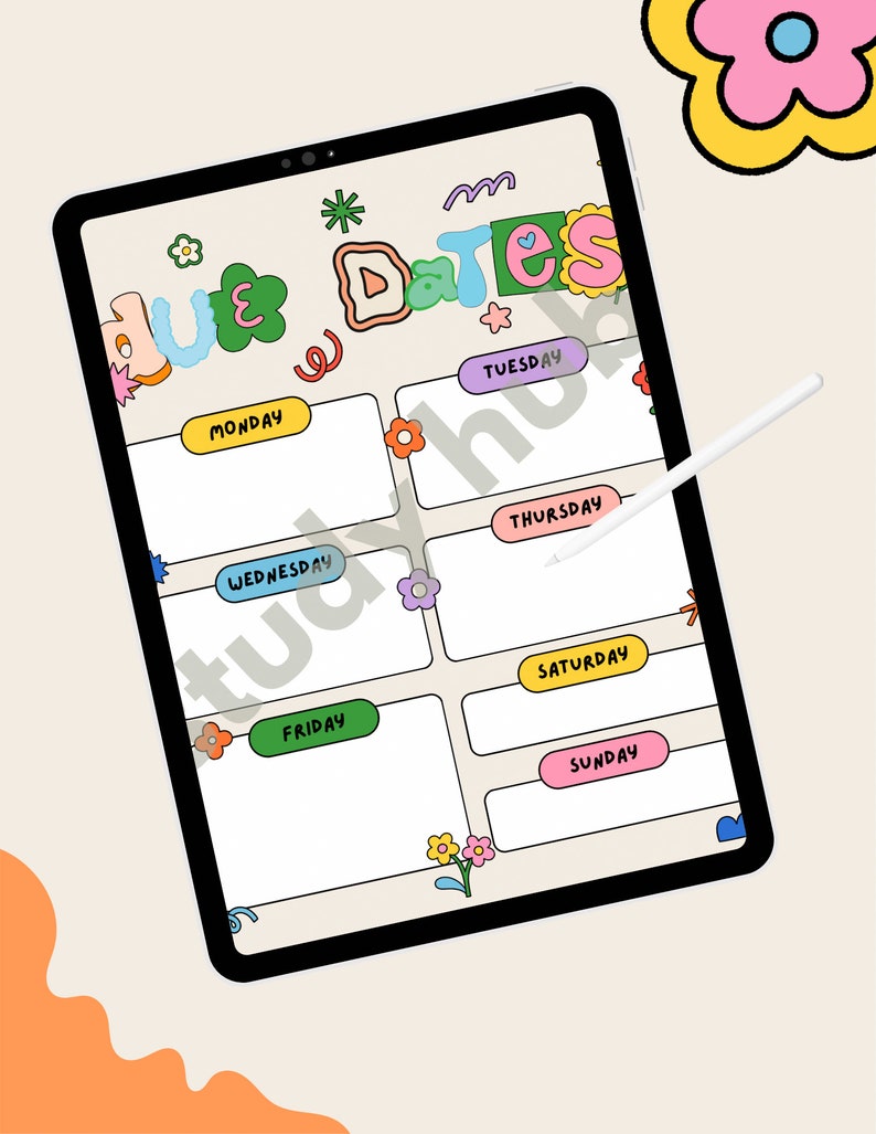 Retro and Funky Due Date Planner, College Student Assignment Tracker ...