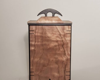 American Curly Cherry Wood & Ebony Box Urn Lidded Vessel by Sewelson