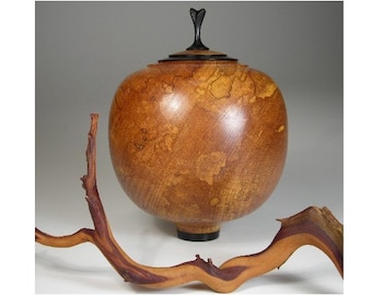 Woodturned Vessel Spalted Sycamore with Ebony Finial by Maurice Sewelson