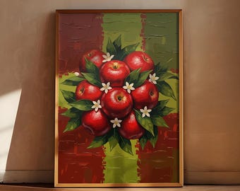 Vintage Apple Wall ArtPrint , Modern Kitchen Print, Minimalist Fruit Painting, Fresh Food Poster, Home Decor