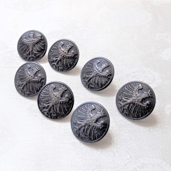 crowned eagle heraldic buttons, vintage set of 7, 15 mm, 5/8 inch, vest or jacket, traditional Austrian German Tracht