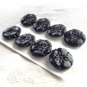 carta con bottone a forma di fiore in vetro nero, set da 8, grande, 27 mm, 1 pollice, cristallo austriaco, bottoni da donna glamour anni '50, '60, '70