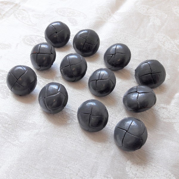 gray leather buttons, set of 6, 22 mm 7/8 inch, vintage buttons for leather jacket vest or coat