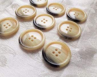 Large Real horn buttons, set of 5, 9 or 12, 28 mm 1 1/8 inches, marbled beige and brown, coat buttons, Trenchcoat buttons