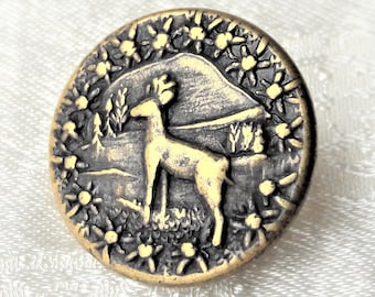 Boutons Cerf dans les montagnes, 18 mm 3/4 pouces, Trachtenknöpfe allemand autrichien traditionnel, boutons en bronze vintage sur le thème des animaux