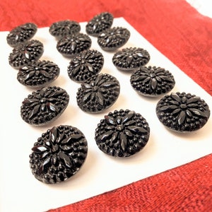 zwarte ster glazen knopkaart, set van 8 of 15, 18 mm, 3/4 inch, cadeau voor breien of naaien, Oostenrijks kristal, jaren 1950, 1960, 1970, handgemaakt