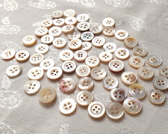 pale mother of pearl buttons, 11mm 3/8 inch, mixed lot of 60, beautiful natural buttons for blouse or cardigan