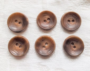 gemarmerde bruine tagua-knopen, set van 6, 19 mm 3/4 inch, vintage knopen uit het midden van de eeuw met ingewikkeld bedrukt patroon, natuurlijke overhemdknopen