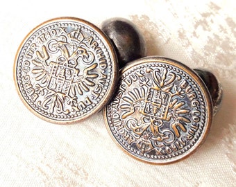 Boutons de manchette pièce de monnaie autrichiens impériaux faits de boutons vintage, 15 mm 5/8 pouces, connecteur de chaîne, Tracht allemand autrichien, connecteur pour chemise