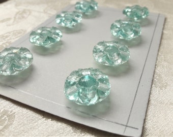 blue glass daisy buttons, Austrian crystal button card, set of 8 buttons, medium 18mm 3/4 inch buttons, elegant dress cardigan closures