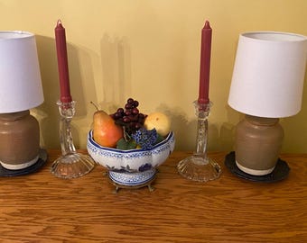 Clamshell Vintage Glass Candle Holders - Set of Two