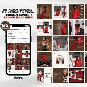 165 Instagram Post Template, Social Media Marketing Templates, Editorial Editable Canva Template, Business Editorial Content, Dark Red Brown
