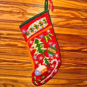 VTG needlepoint Christmas stocking