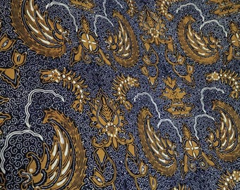 Caplis vintage de batik Sogan - 250 x 105 cm, tela javanesa marrón índigo - Textil de algodón con motivo de Garuda - Arte popular Wabi Sabi (Leer estado)