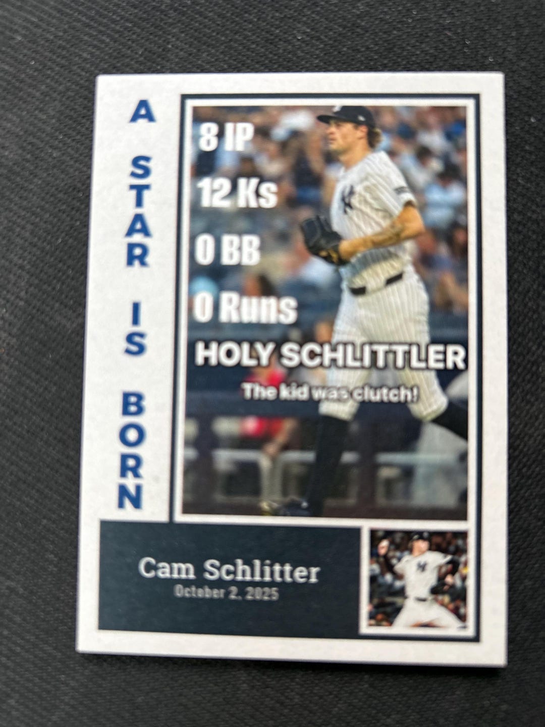 Cam Schlittler Short Print 50 2025 Custom Rookie Card A Star is Born ...
