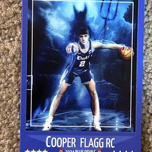 Tarjeta de novato personalizada de 50 copias impresas en formato corto de Cooper Flagg, Duke Blue Devils