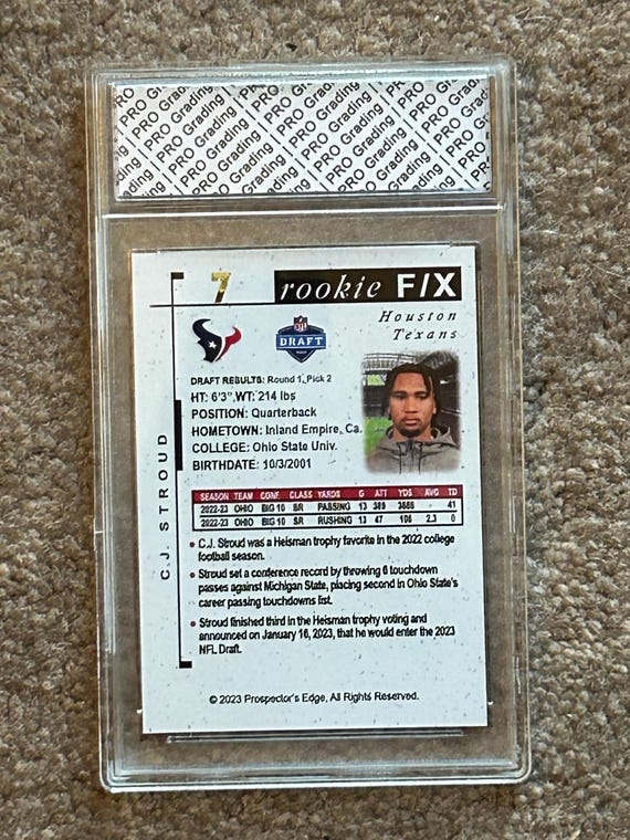 cj stroud graded rookie card 10 2025 Mosaic Touchdown Masters #11 Houston Texans Pristine proof acrylic case to prevent damage and has been authenticated by SGC. CJ Stroud Graded Pro Gem
