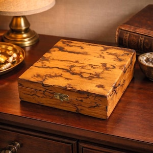 SOLD **Handmade Keepsake Box – Kiri Wood, Red Felt Lining, Lichtenberg Burned, One of a Kind
