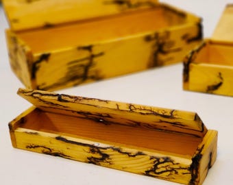 VENDIDO ** Cajas nido de madera hechas a mano – Arte fractal de Lichtenberg, juego de 3