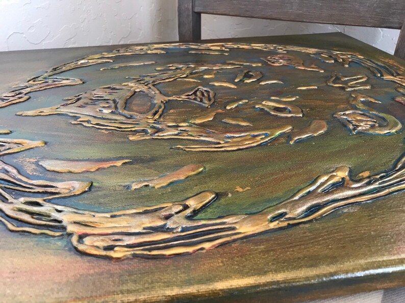 Lion face gold canvas hot glue 16x20 gold metal animals 3D