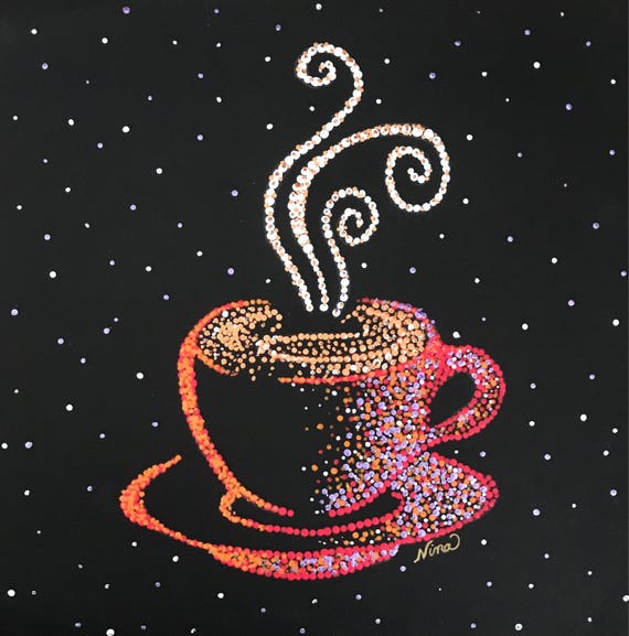 ORIGINAL HANDMADE THE BLUE COFFEE CUP PAINTING ORIGINAL HANDMADE THE BLUE COFFEE CUP PAINTING