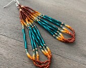 Native American beaded earrings - brown and green earrings - beadwork earrings - seed beaded earrings