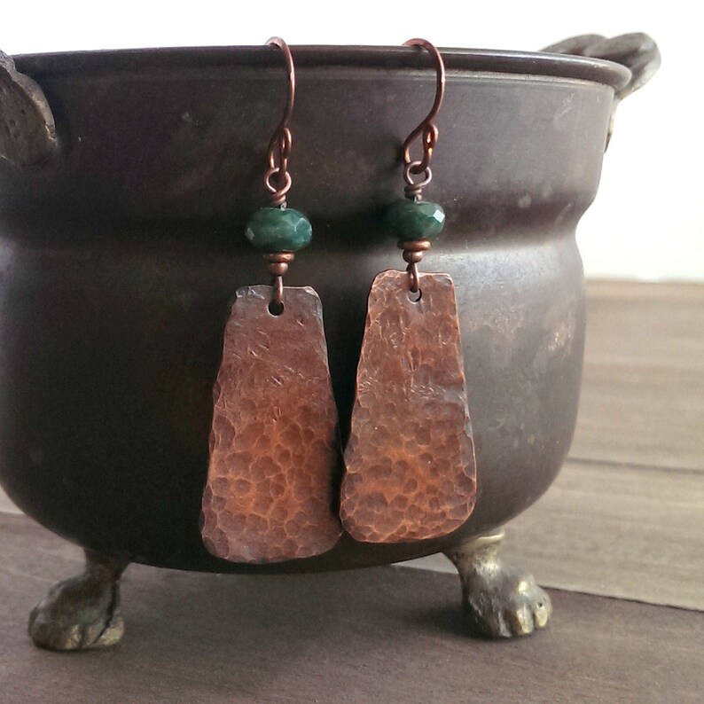 Jade earrings copper and jade textured copper earrings Etsy