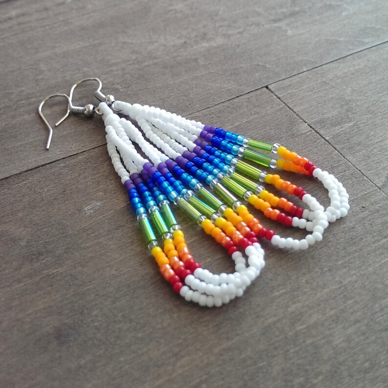 Native American beaded earrings rainbow earrings beadwork Etsy