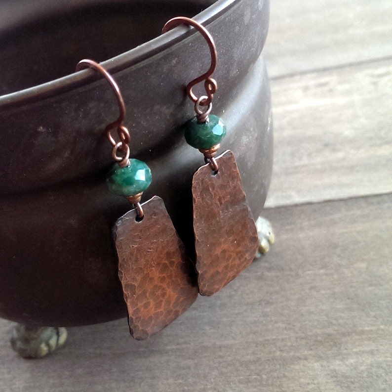 Jade earrings copper and jade textured copper earrings Etsy
