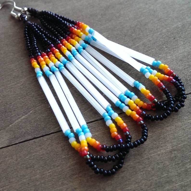 Native American Beaded Earrings Black and White Beadwork Etsy