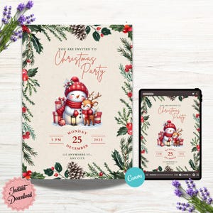 Editable Christmas Party Invitation, Christmas Party Invitation, Party Announcement, Printable Template, Christmas Invitation Download