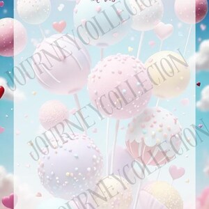 May include: A printable page with a light blue background and a white border. The page has the word "Notes" in pink text at the top. The background of the page is decorated with pastel-colored cake pops with sprinkles and hearts.