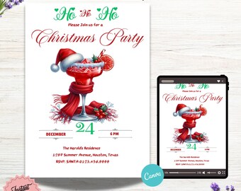 Redigerbar julfestinbjudan: Festlig cocktail (digital nedladdning)
