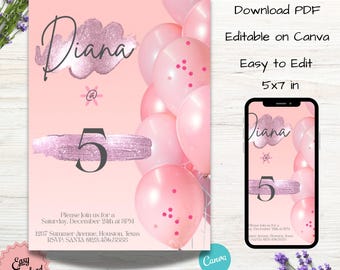 Watercolor Balloons Birthday Invitation: Editable Digital Template