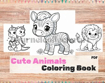 Süße Tiere Malseiten für Kinder,Tiere Digitales Malbuch,Kinder Malbuch,Digitale Malseiten,Kinder beschäftigt Buch,Kleinkind Färbung
