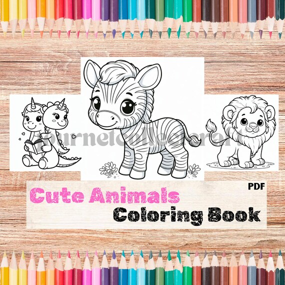 Cute Animals Coloring Pages for Kid,Animals Digital Coloring Book,Kids Coloring Book,Digital Coloring Pages,Kids Busy Book,Toddler Coloring