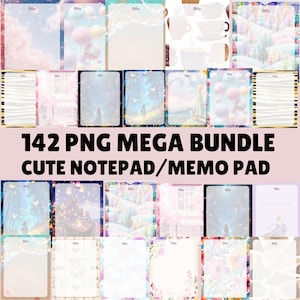 Mega Bundle 142 PNG Notatnik, Memopad, Notatki, Arkusze do wydruku, Uroczy Notatnik, Prezent osobisty, Wykorzystanie komercyjne