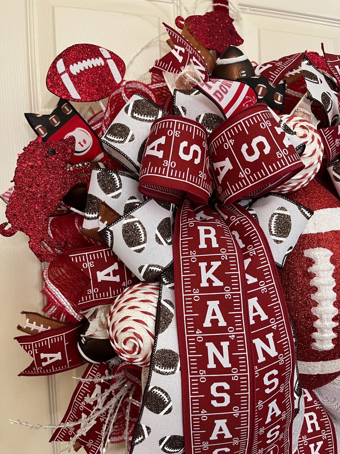 Arkansas Football Wreath, Razorbacks Door Decor, College Sports Wreath ...