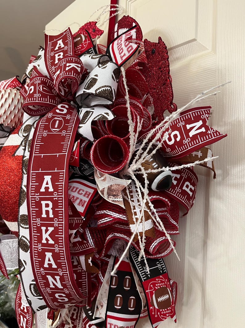 Razorback Ribbon Arkansas Football Wreath, Razorbacks Door Decor, College Sports Wreath ...